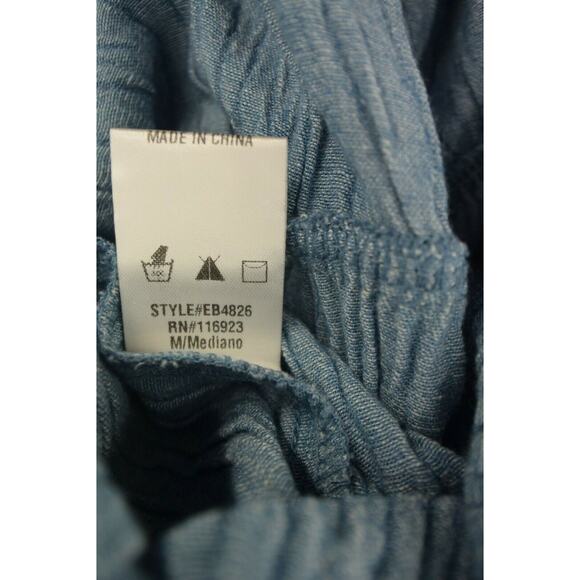 Easel Chambray Romper Bell Sleeve Round Neck One Piece Womens Medium - Picture 7 of 8